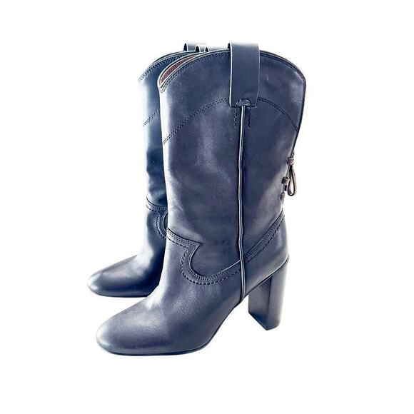 See by Chloe Black Lace Up Cowboy Leather Boots Mid Calf Lace Round Toe Size 38 - Picture 7 of 8